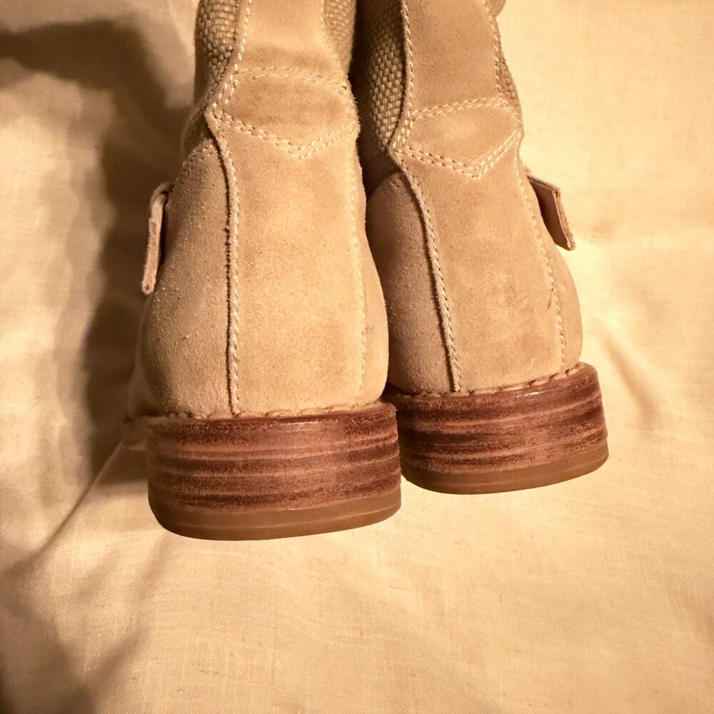 sand Rag & Bone distressed Canvas Suede Moto Engineer boots 7.5